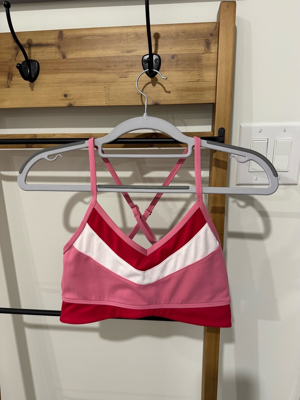 JO+JAX Replay Top — block Pink and Red Sports bra with White Accent — Size S
